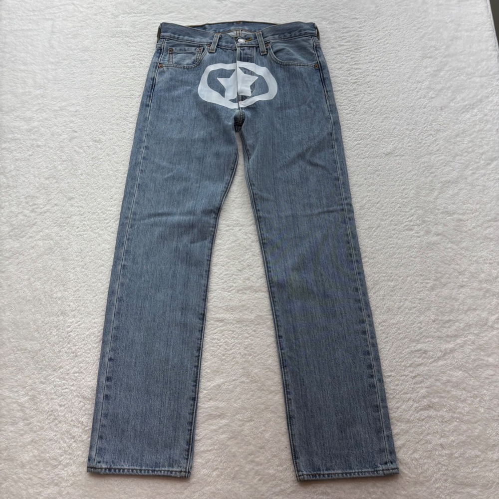 Levis 501 Original Fit Custom Graphic Jeans Light Wash Blue W28 L30 Streetwear